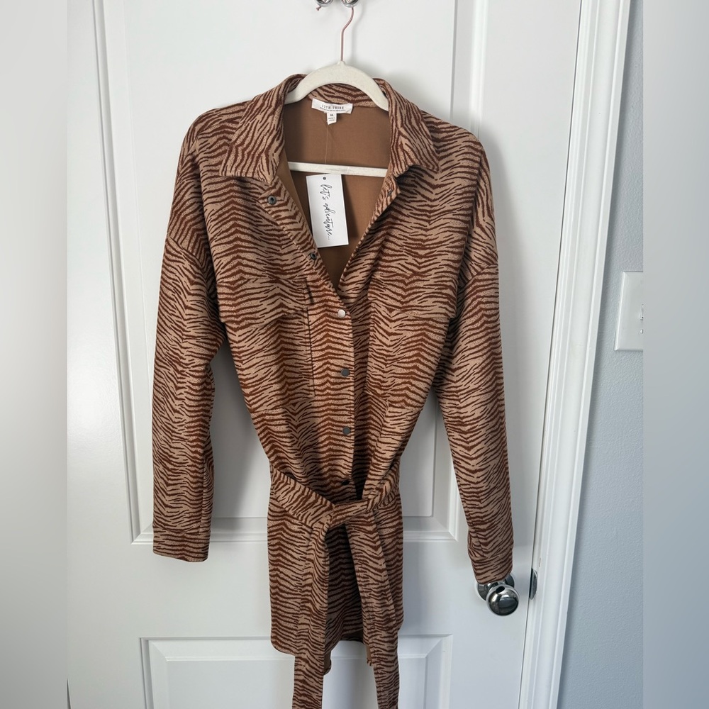 12th Tribe Brown and Tan Button Down Shirt Dress